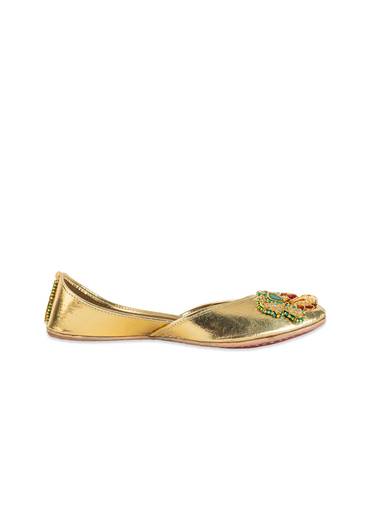 Gold Sequin and Kundan Embellished Juttis