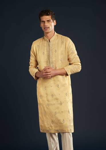 Gold Tissue Kurta Set With Sequin Embroidery