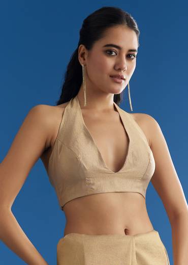 Gold Tissue Saree With Cutdana Sequins And Beads Embroidery