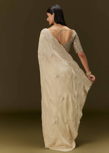 Gold Tissue Saree With Embroidered Brocade Blouse