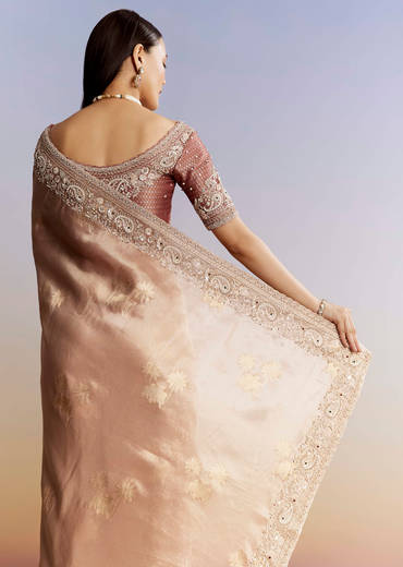 Gold Tissue Saree With Heavy Embroidered Border And Blouse