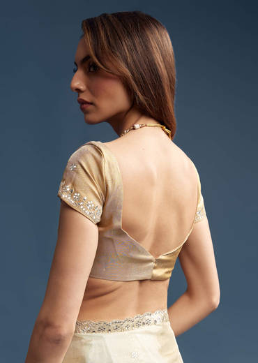 Gold Tissue Saree With Mirror Embroidery