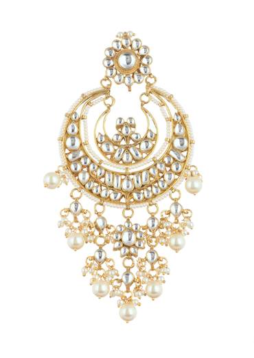 Gold Finish Chandbalis With White Kundan Work