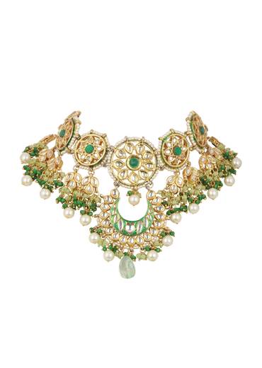 Gold Finish Kundan Choker Set In Mix Metal