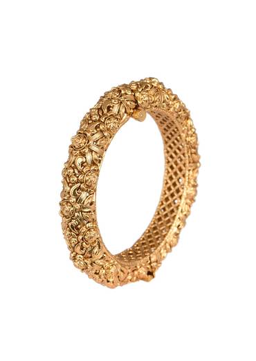 Gold Tone Temple Bangle With Carved Detail