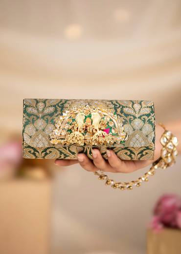 Green Brocade Paisley Motif Bag