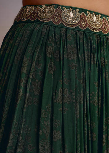 Green Crepe Printed Palazzo Suit With Gotta Work