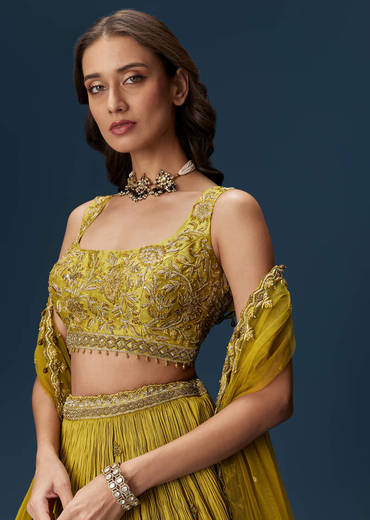 Green Embroidered Bridesmaid Lehenga With Dupatta