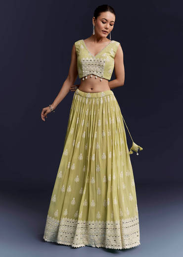 Green Georgette Bridesmaid Lehenga With Sequins And Thread Work