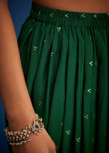 Green Georgette Leheriya Embroidered Dhoti Set