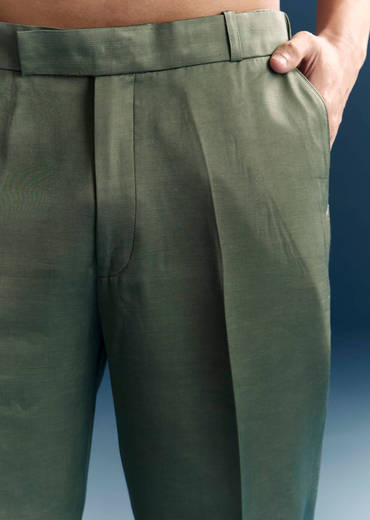 Green Kurta Jacket Set For Men With Hand Embroidery