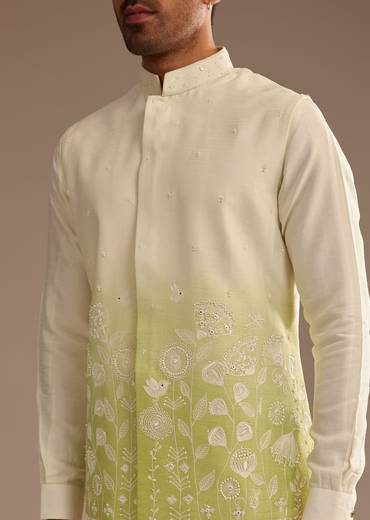 Green Ombre Kurta Jacket Set with Resham Work