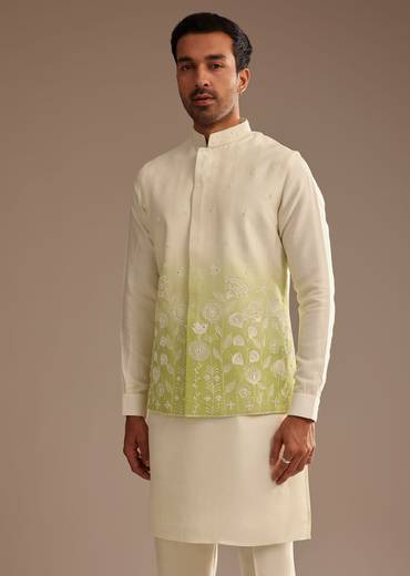 Green Ombre Kurta Jacket Set with Resham Work