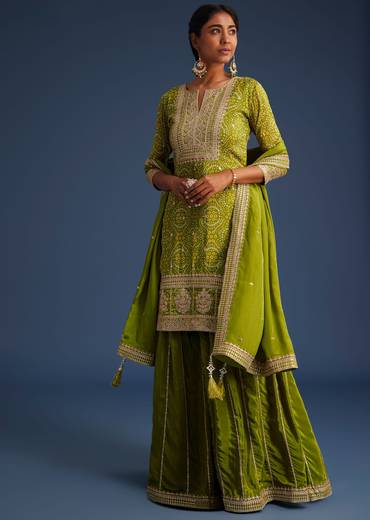 Green Organza Bandhani Print Palazzo Set