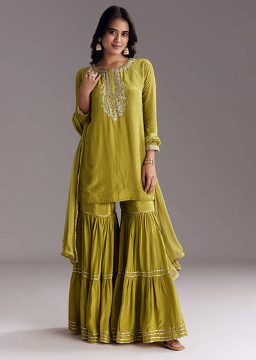 Green Sharara Set With Zardosi And Sequins Work