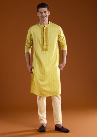 Green Silk Embroidered Mens Kurta Pant Set