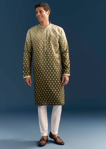 Green Silk Foil Kurta Set For Men With Sequins Embroidery