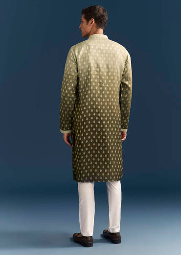 Green Silk Foil Kurta Set For Men With Sequins Embroidery