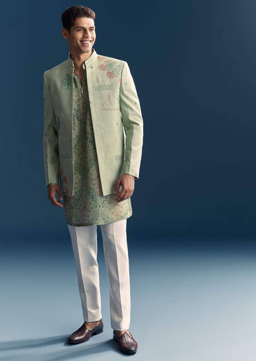 Green Silk Jodhpuri Suit For Men With Intricate Hand Embroidery