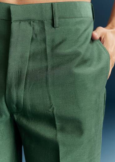 Green Silk Kurta Jacket Set With Thread Detail Work