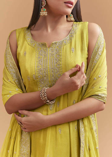 Green Tissue Anarkali Suit With Intricate Zari Work