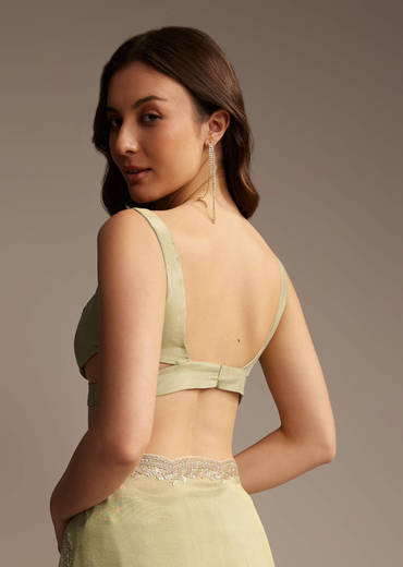 Green Tissue Saree with Cutdana and Sequin Embroidery