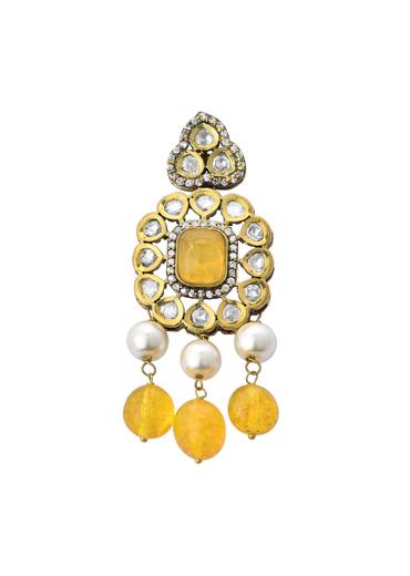 Green Beaded Choker Set With Yellow Floral Pendant