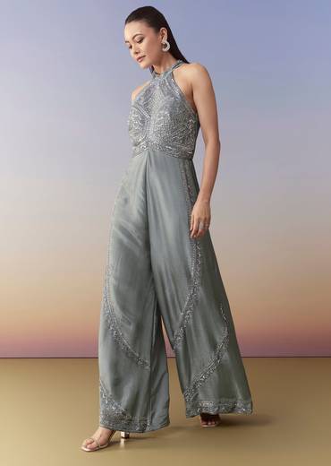 Grey Cutdana Embellished Jumpsuit