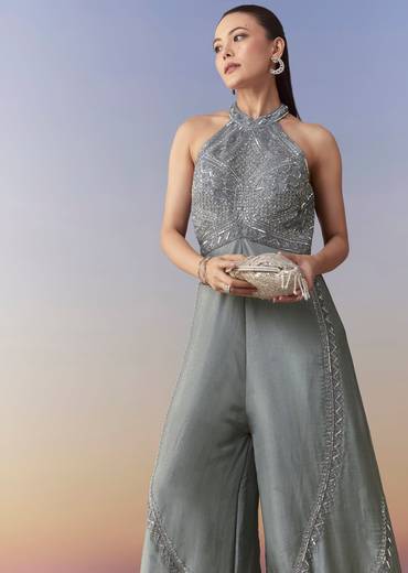 Grey Cutdana Embellished Jumpsuit