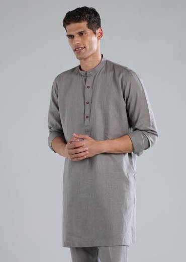 Grey Kurta Jacket Set With Thread Resham Work