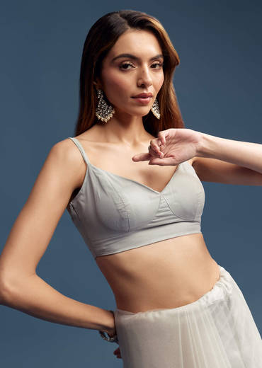 Grey Net Saree With Sequin And Bead Embroidery