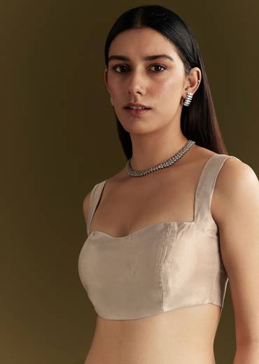 Grey Organza Embroidered Saree With Scallop Border