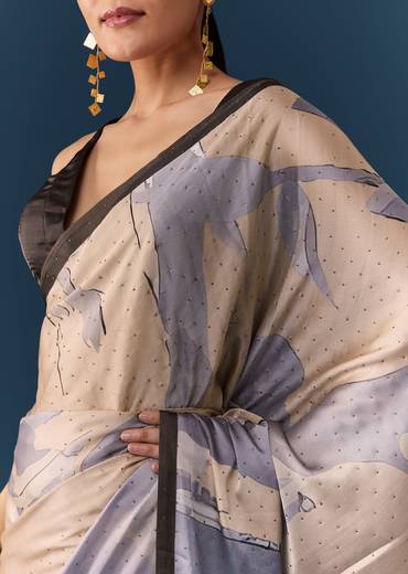Grey Shaded Printed Saree with Blouse Fabric