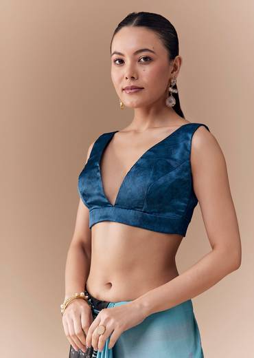 Grey Shaded Printed Satin Saree with Blouse Fabric