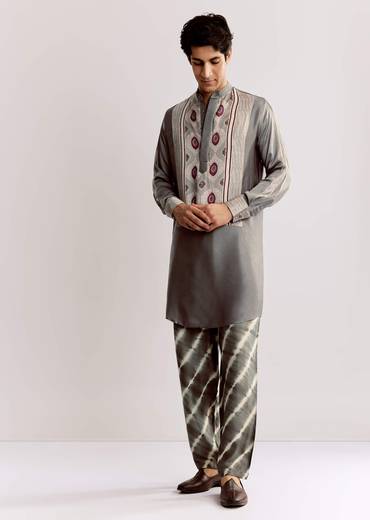 Ajrakh Printed Silk Kurta Set In Silk