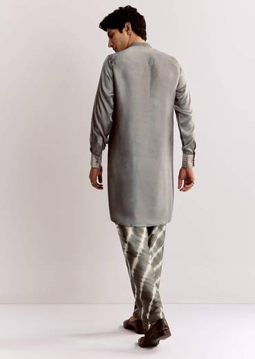 Ajrakh Printed Silk Kurta Set In Silk