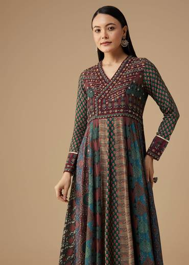 Indigo Embroidered Anarkali Suit