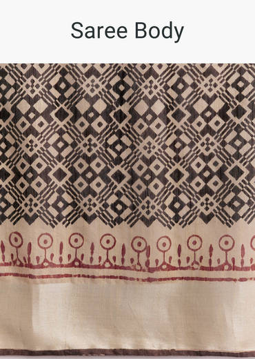 Ivory Linen Printed Saree With Authentic Ajrakh Print