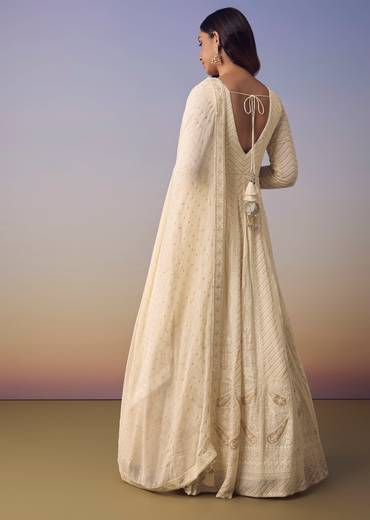 Ivory Lucknowi Anarkali with Dupatta