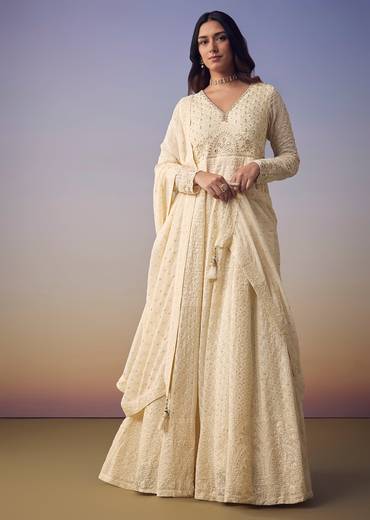 Ivory Lucknowi And Sequin Anarkali with Dupatta