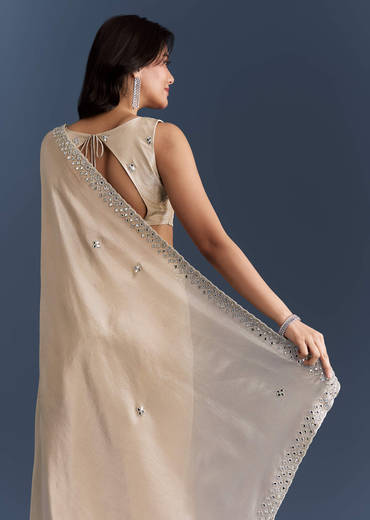 Ivory Tissue Saree With Heavy Hand Embroidery