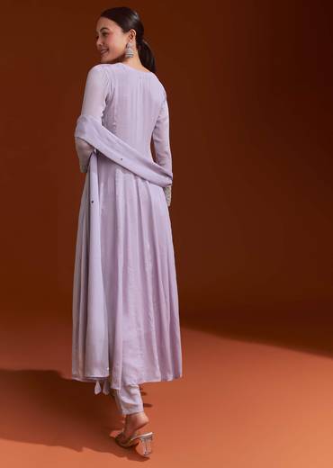 Lavender Chinon Anarkali Suit With Beads And Stone Work