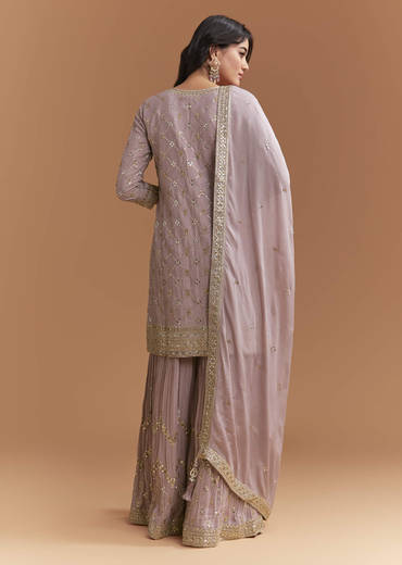 Lavender Chinon Palazzo Suit With Intricate Sequins Work