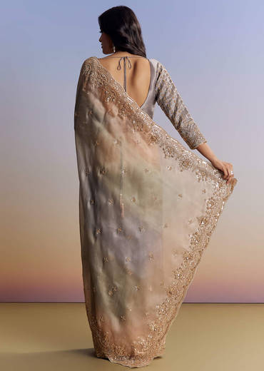 Lavender Ombre Tissue Saree With Embroidered Cutdana And Beads