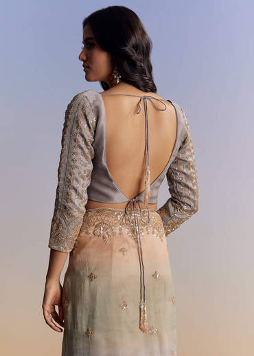 Lavender Ombre Tissue Saree With Embroidered Cutdana And Beads