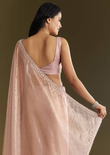 Lavender Tissue Saree With All Over Stone Embellishment And Cutdana Scallop Border