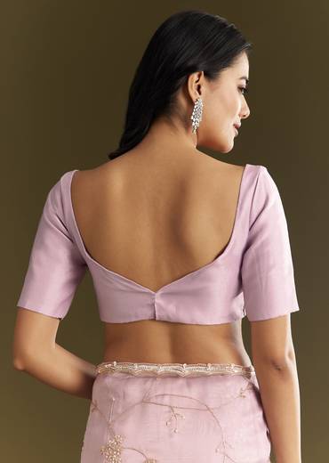 Lavender Tissue Saree With Cutdana And Sequins Embroidery And Scallop Border