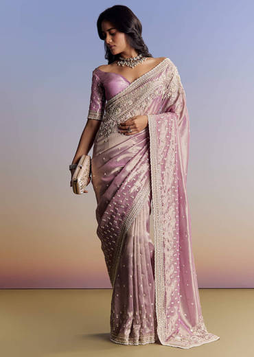 Lavender Tissue Saree With Cutdana Sequin And Bead Embroidery