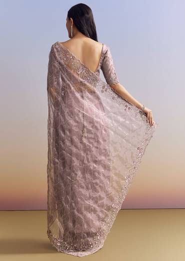 Lavender Tissue Saree With Floral Jaal