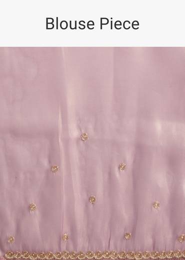 Lavender Tissue Saree With Moti And Cutdana Embroidery And Scallop Border